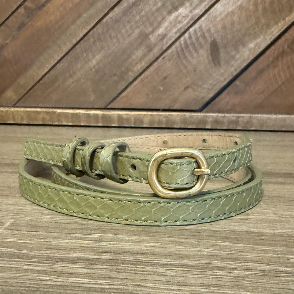 J Crew Green Snake Skin Embossed Leather Belt Moss Green Womens Size Medium